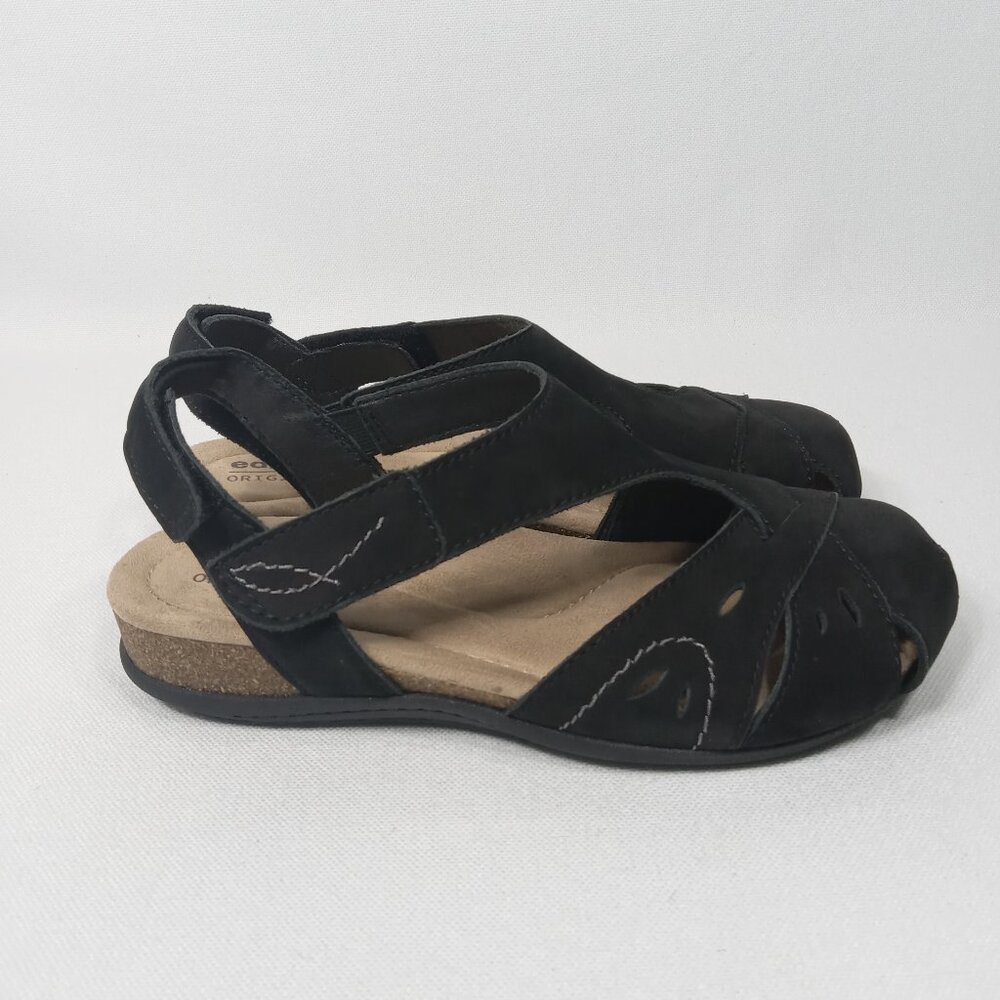 EARTH ORIGINS Black Soft Leather Sandals Womens Size 6.5 W